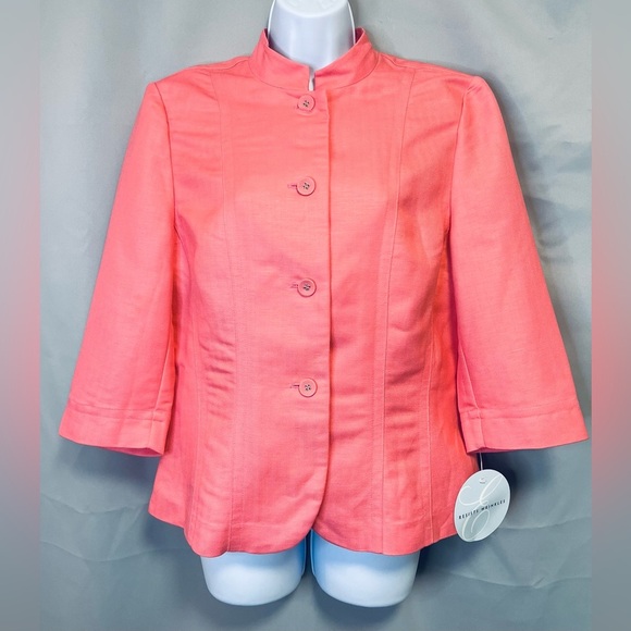 Emma James Blazer Sz 10 Orange Linen Blend Lightweight 3/4 Sleeve - Picture 1 of 7